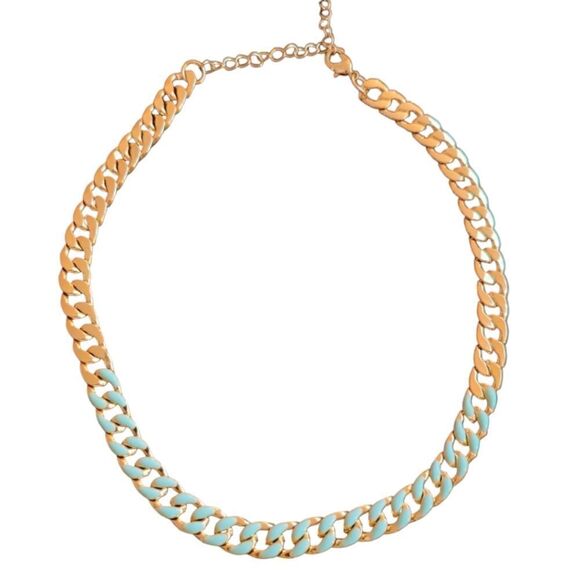 Reversible Touch of Blue Gold-tone Curb Chain Necklace - Picture 1 of 15